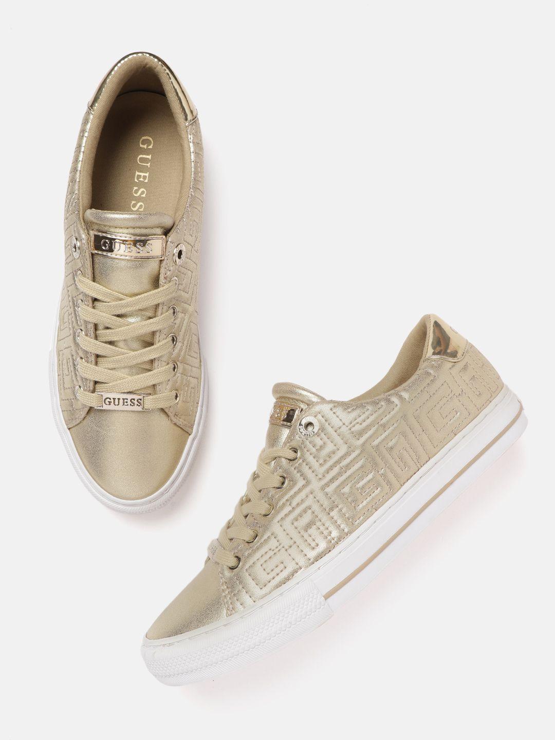 guess women gold-toned brand logo quilted detail sneakers