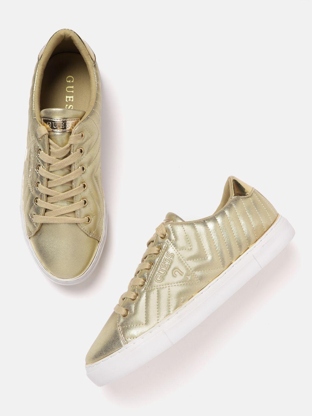 guess women gold-toned woven design sneakers
