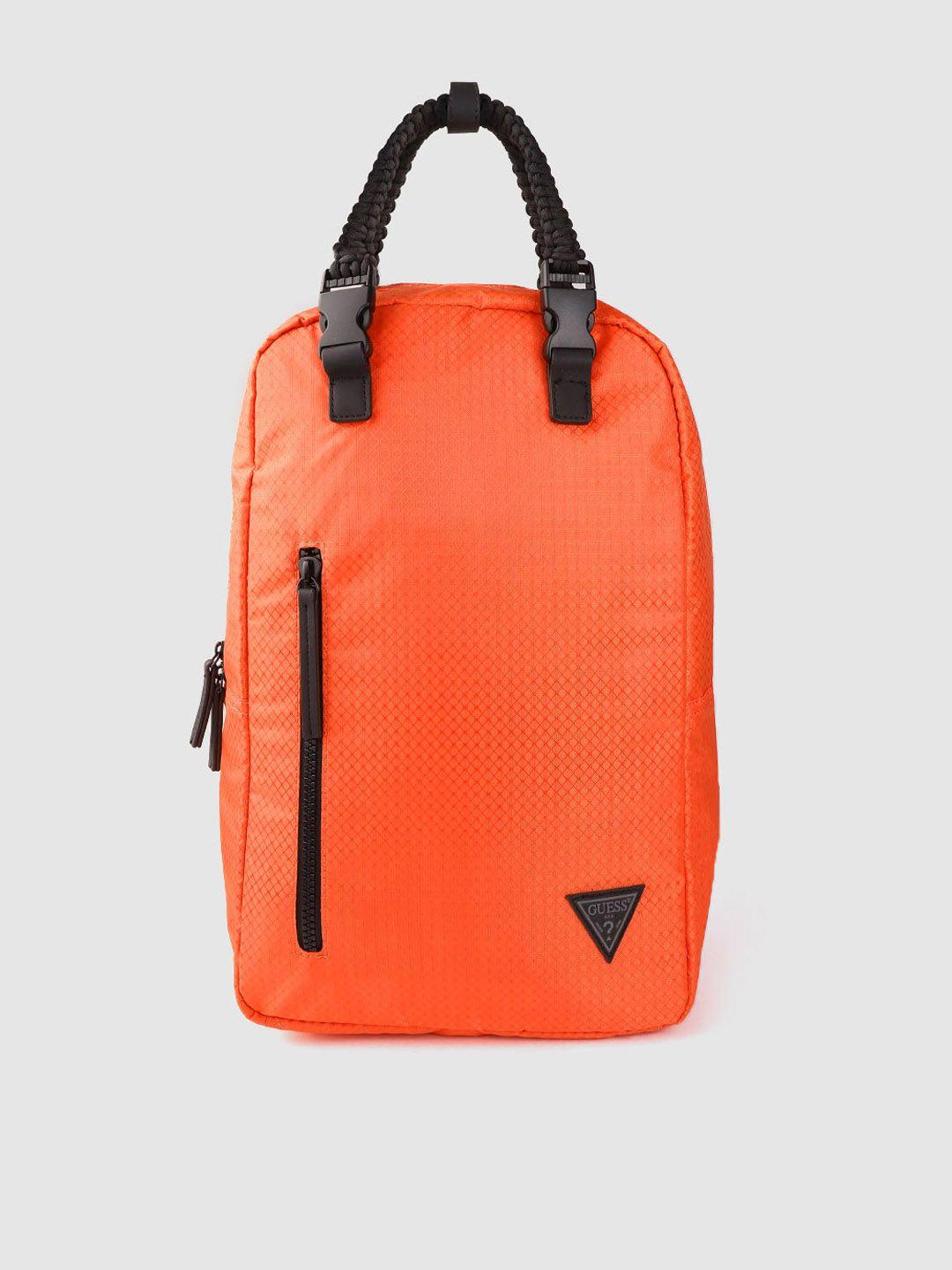 guess women orange geometric textured 16 inch laptop backpack