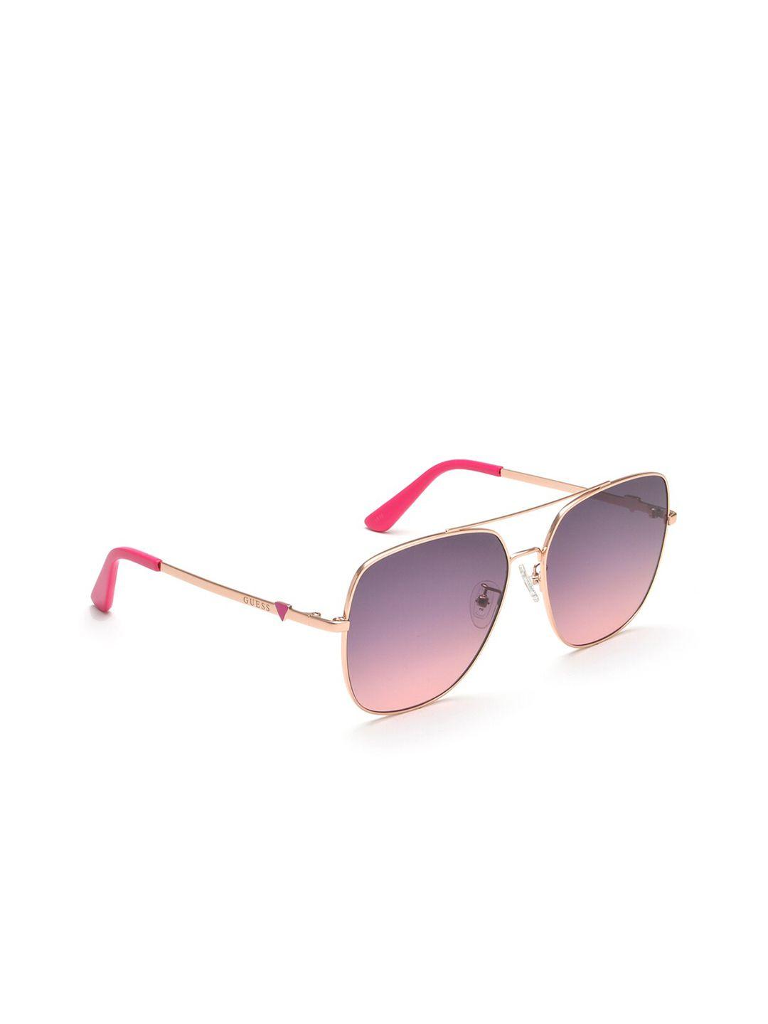 guess women purple lens & gold-toned square sunglasses with polarised lens