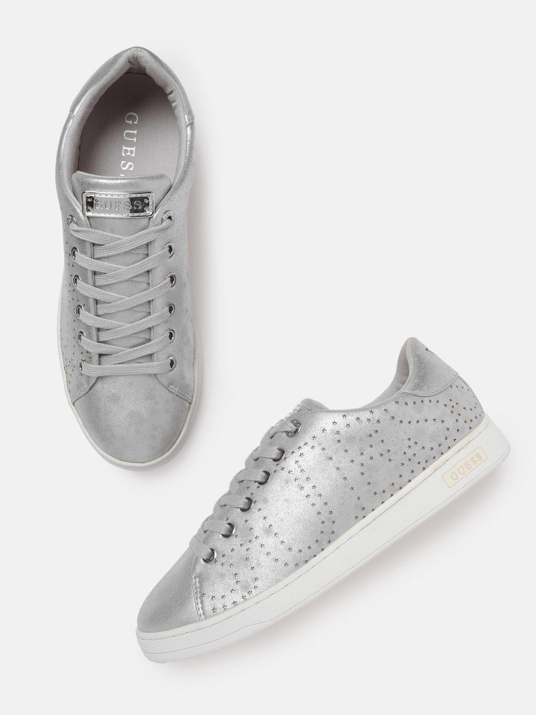 guess women silver-toned perforated sneakers