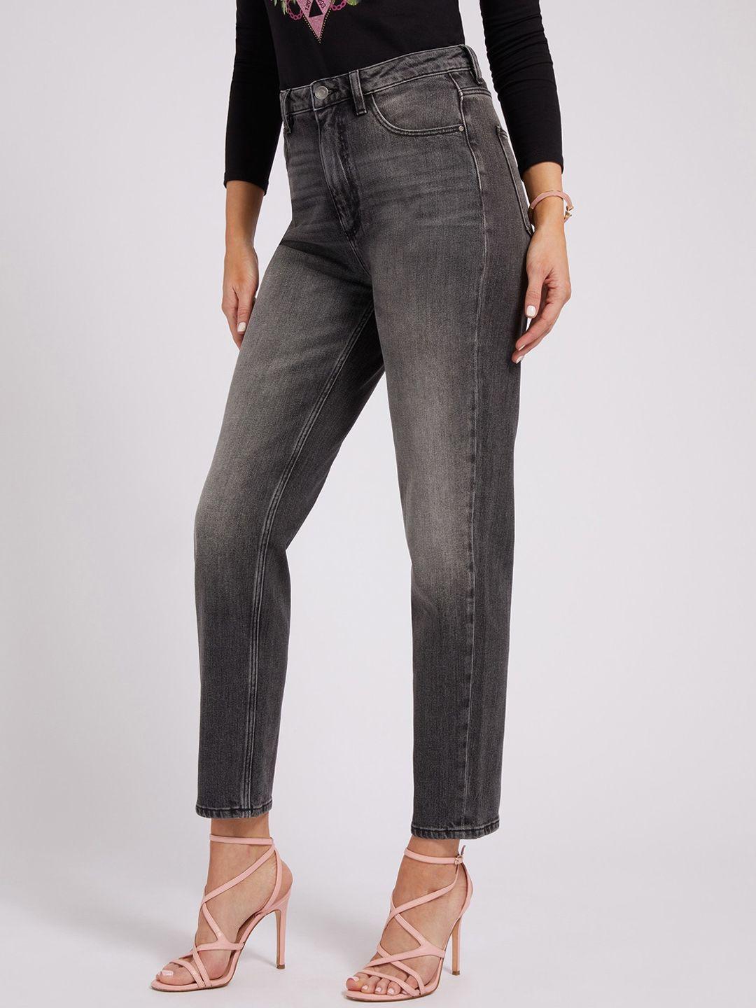 guess women tapered fit light fade high-rise stretchable jeans