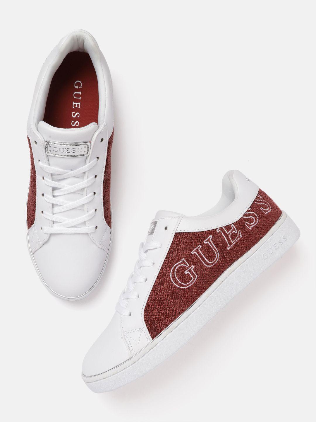 guess women white & maroon colourblocked sneakers