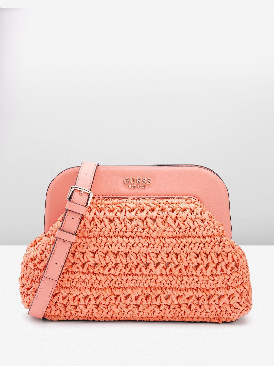 guess basket weave textured structured sling bag