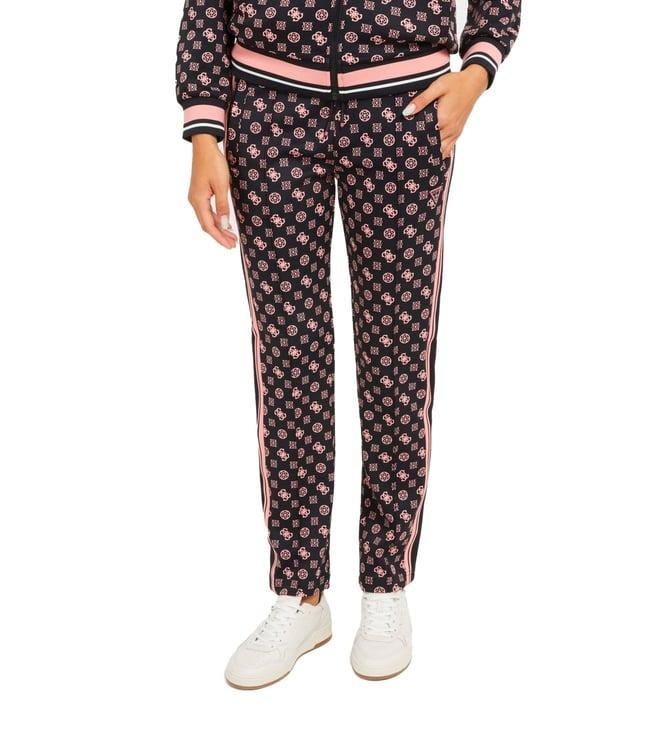 guess black & burnt pink logo ologram straight fit trackpants