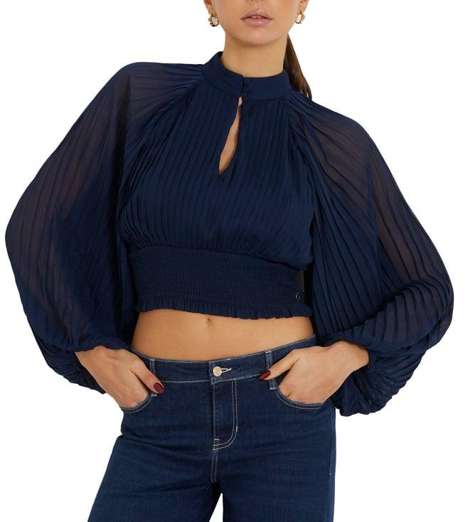 guess blackened blue slim fit crop top