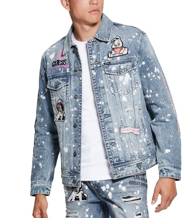 guess blue print dean regular fit denim jacket