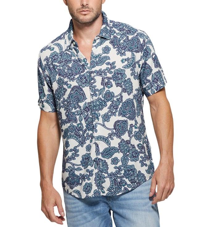 guess blue printed regular fit shirt