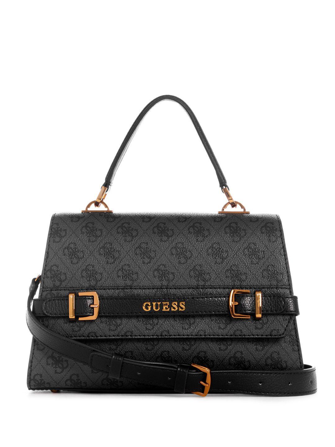 guess brand logo print structured satchel bag