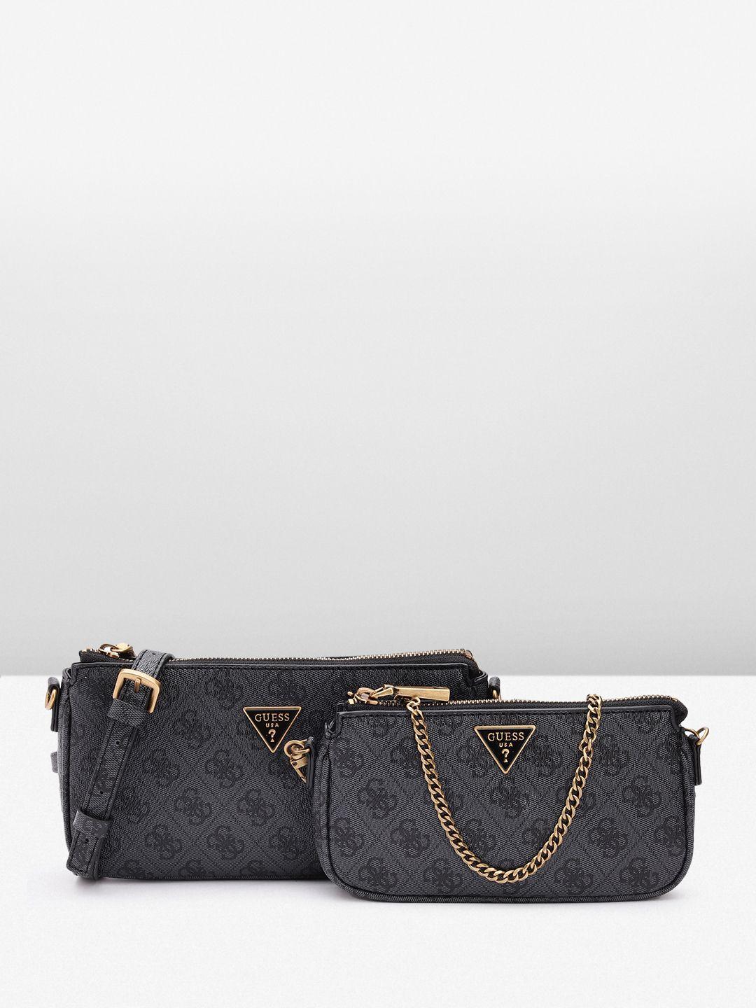 guess brand logo print structured sling bag