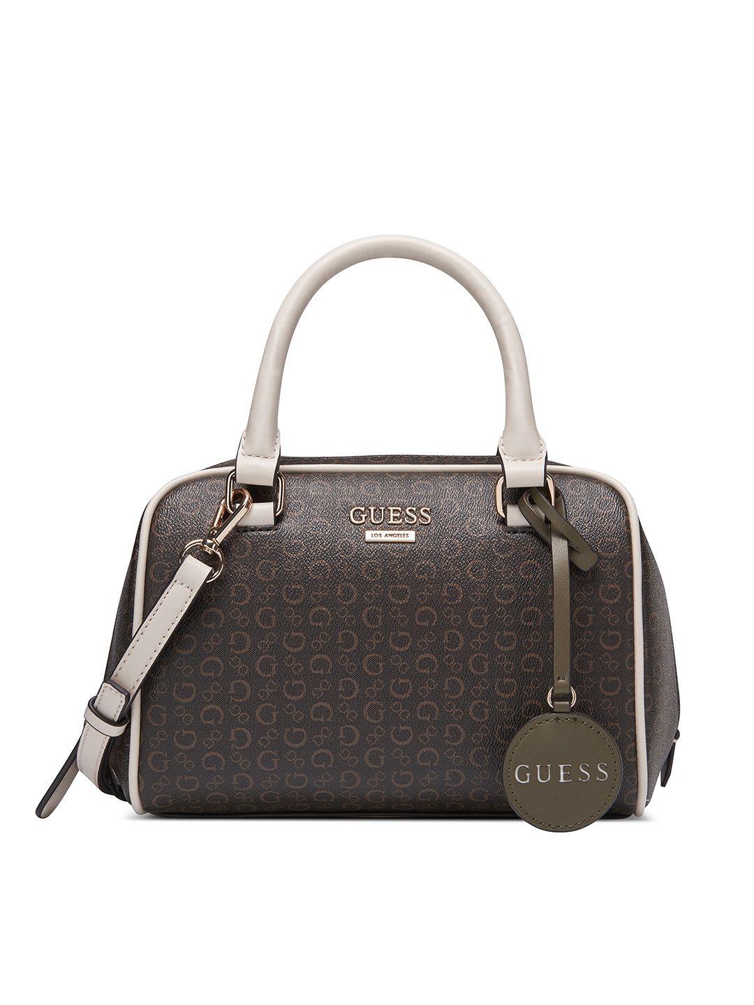 guess brand logo printed pu structured handheld bag