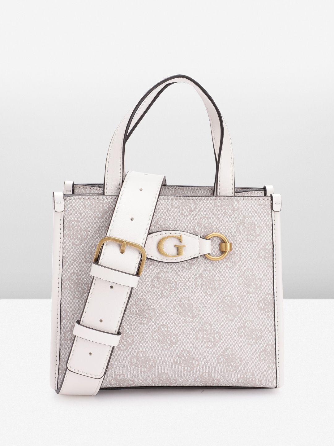 guess brand logo printed structured handheld bag