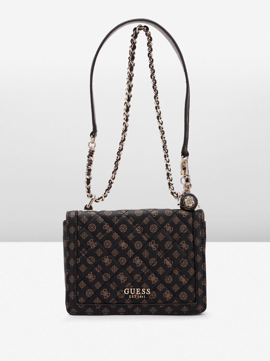 guess brand logo printed structured quilted shoulder bag