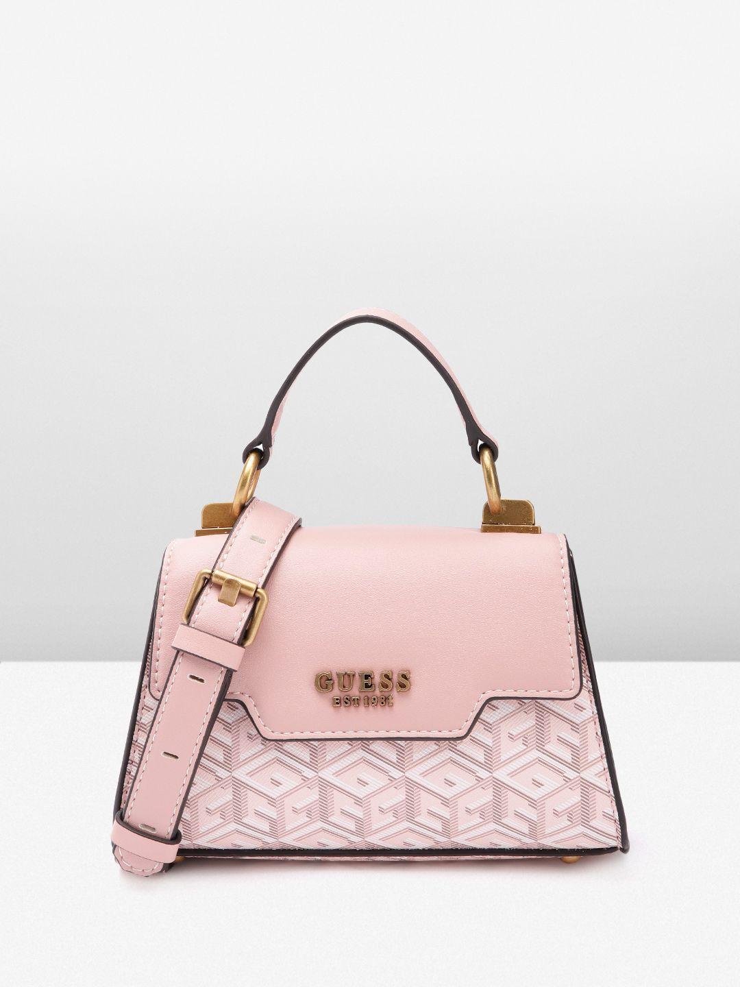 guess brand logo printed structured satchel