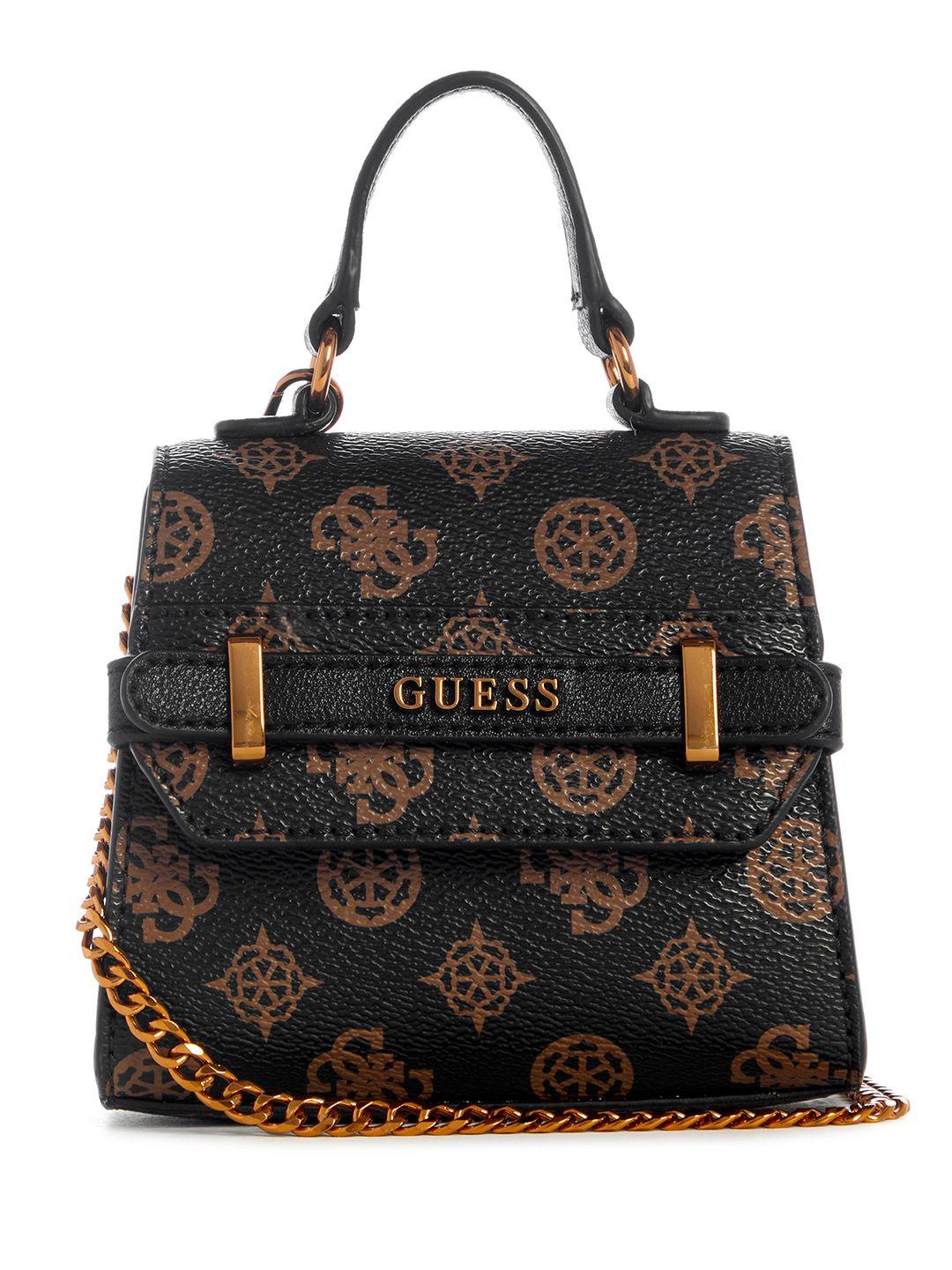 guess brand logo printed structured satchel