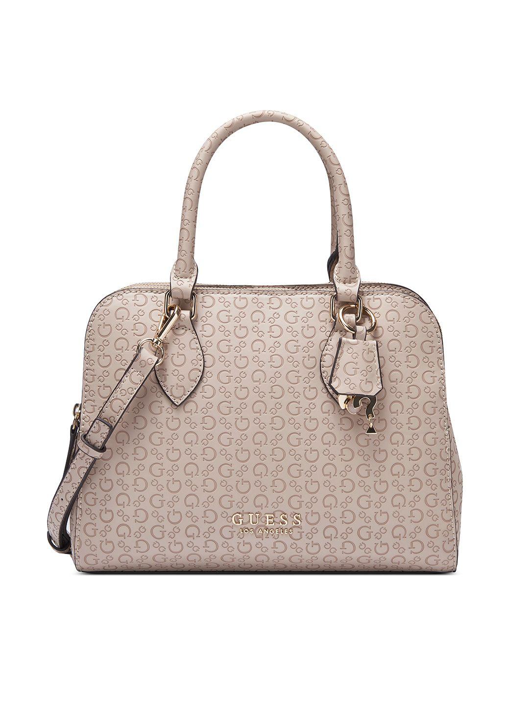 guess brand logo printed structured satchel