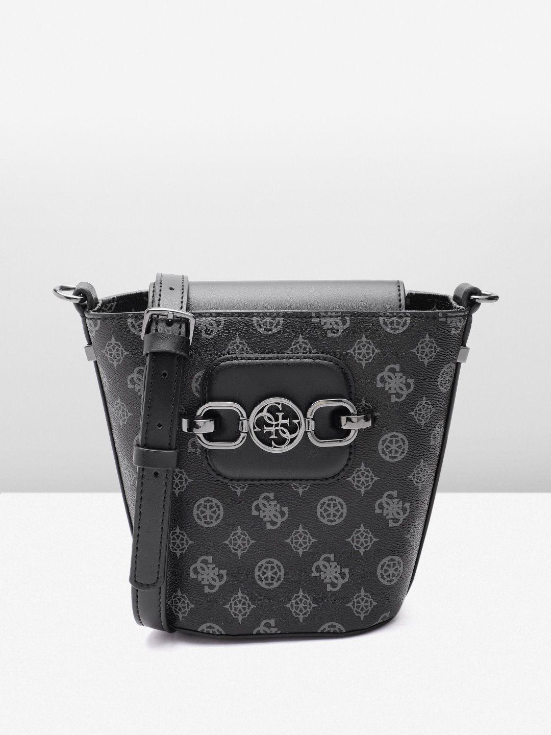 guess brand logo printed structured sling bag