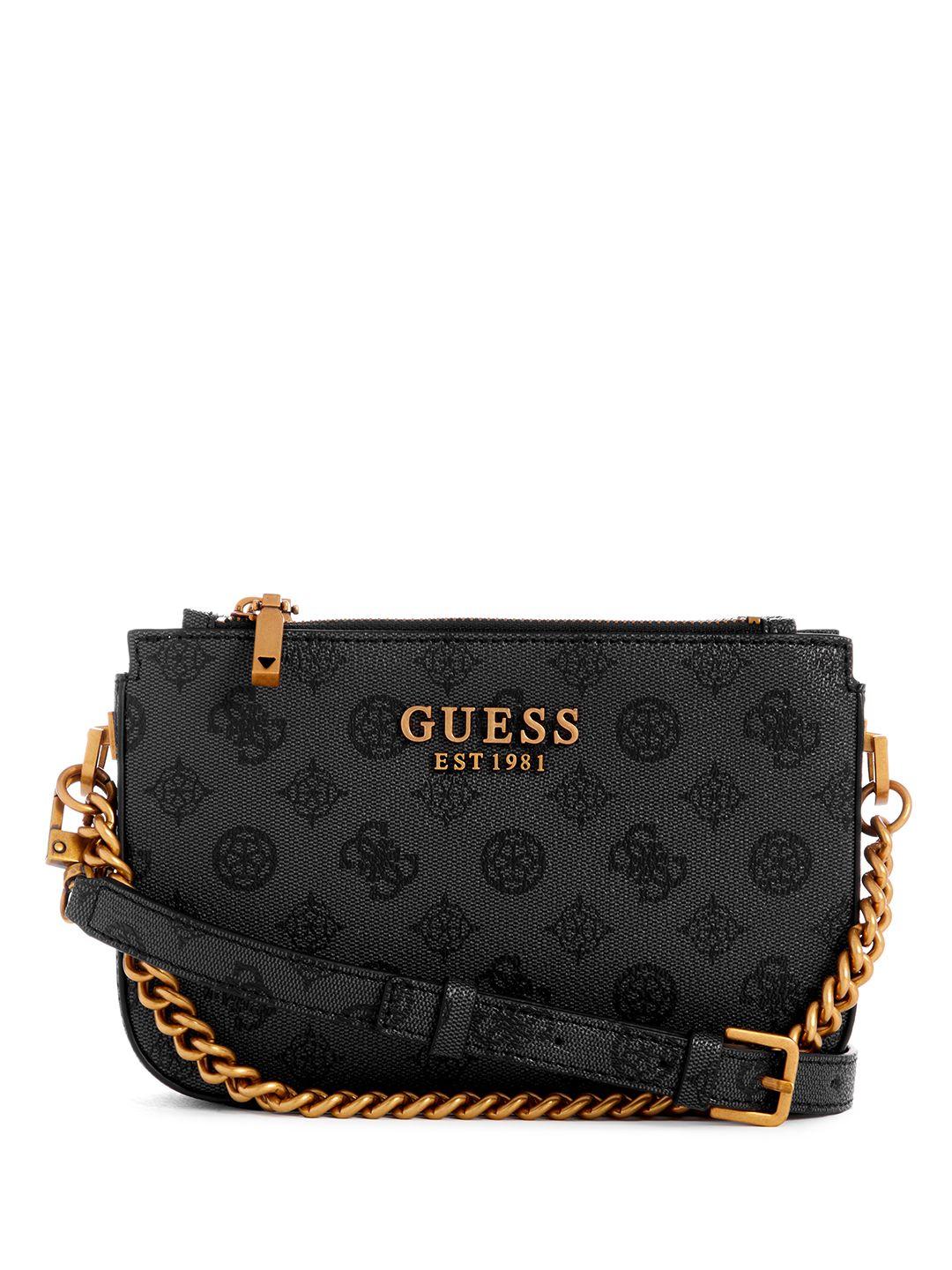 guess brand logo printed structured sling bag