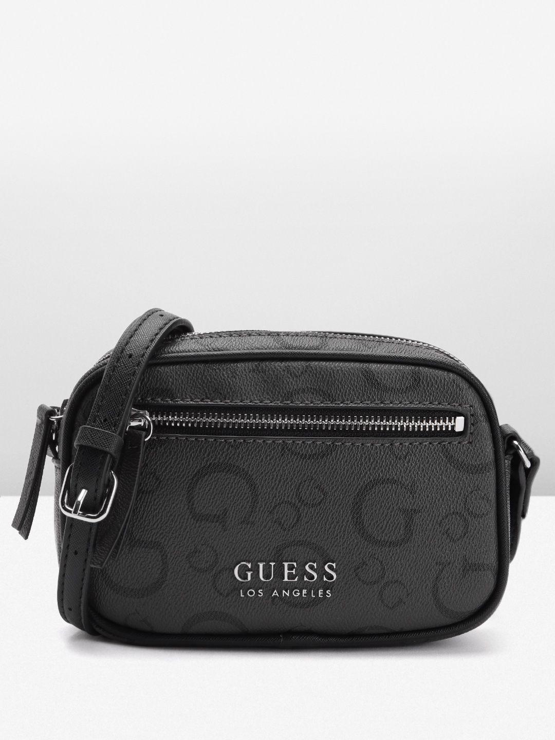 guess brand logo printed structured sling bag