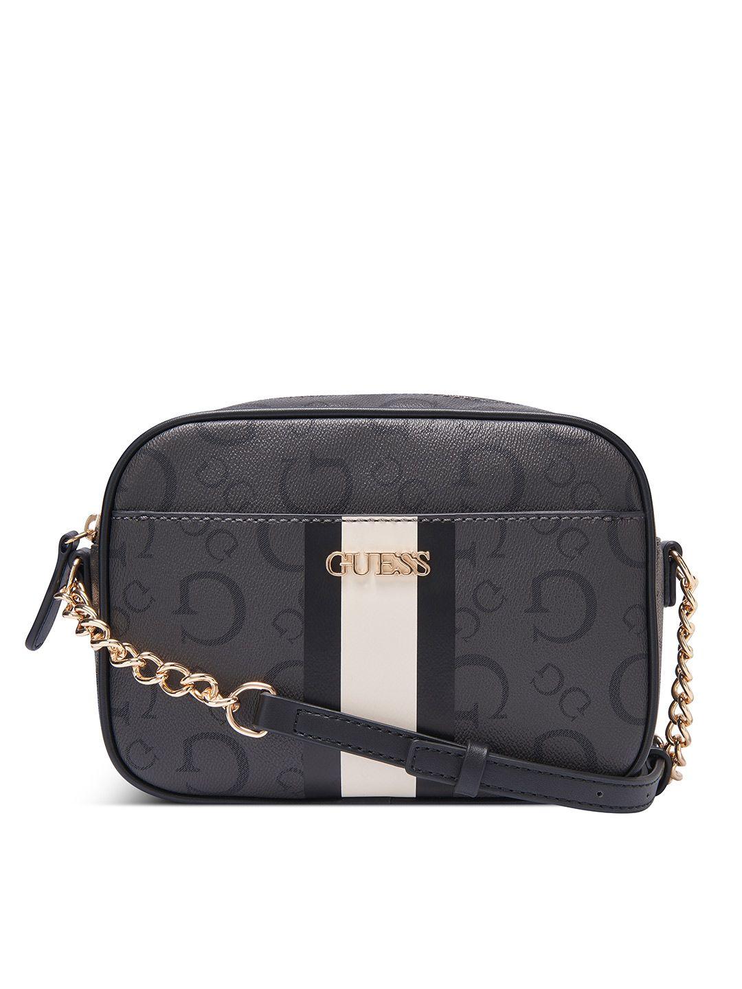 guess brand logo printed structured sling bag