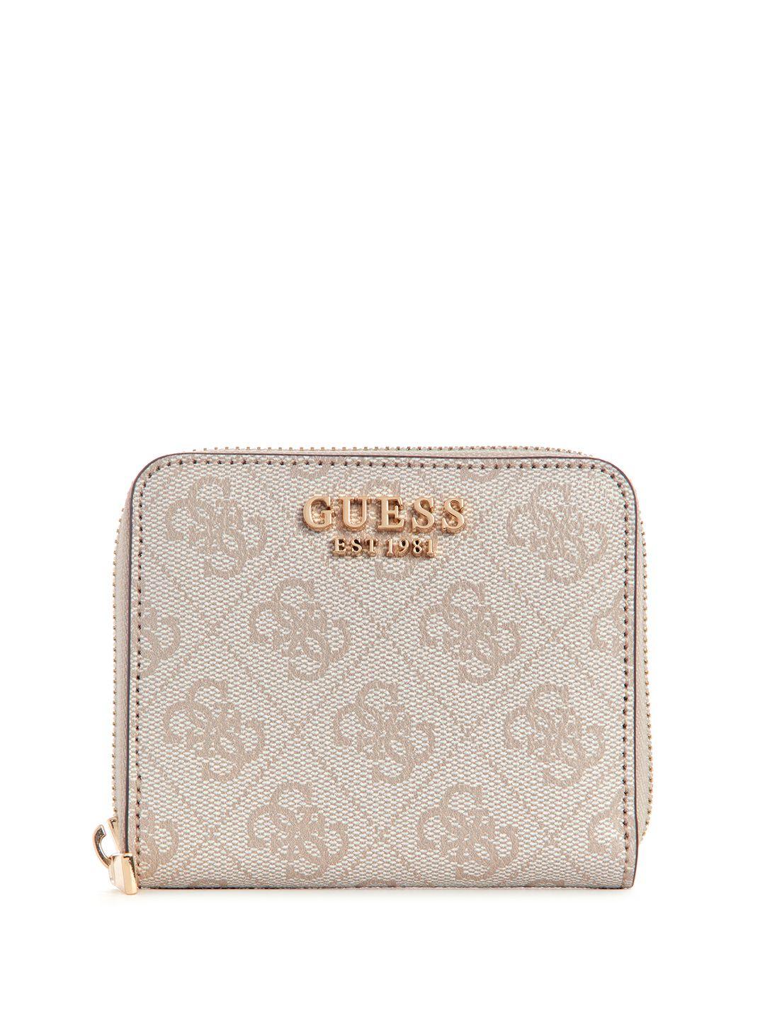 guess brand logo printed zip around wallet