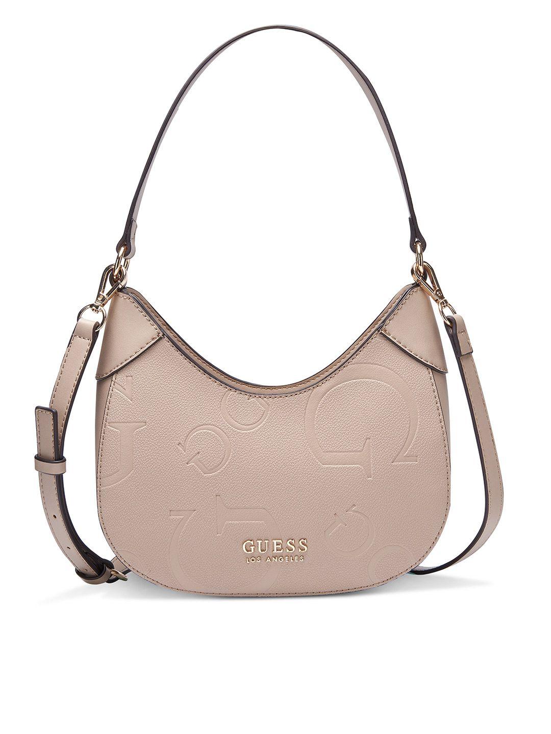 guess brand logo textured structured baguette bag