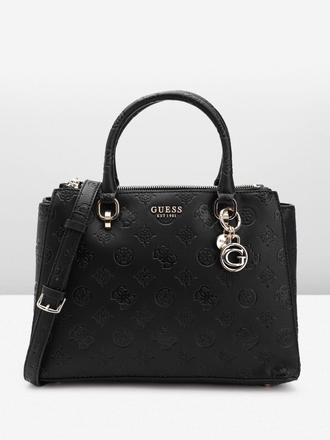 guess brand logo textured structured handheld bag