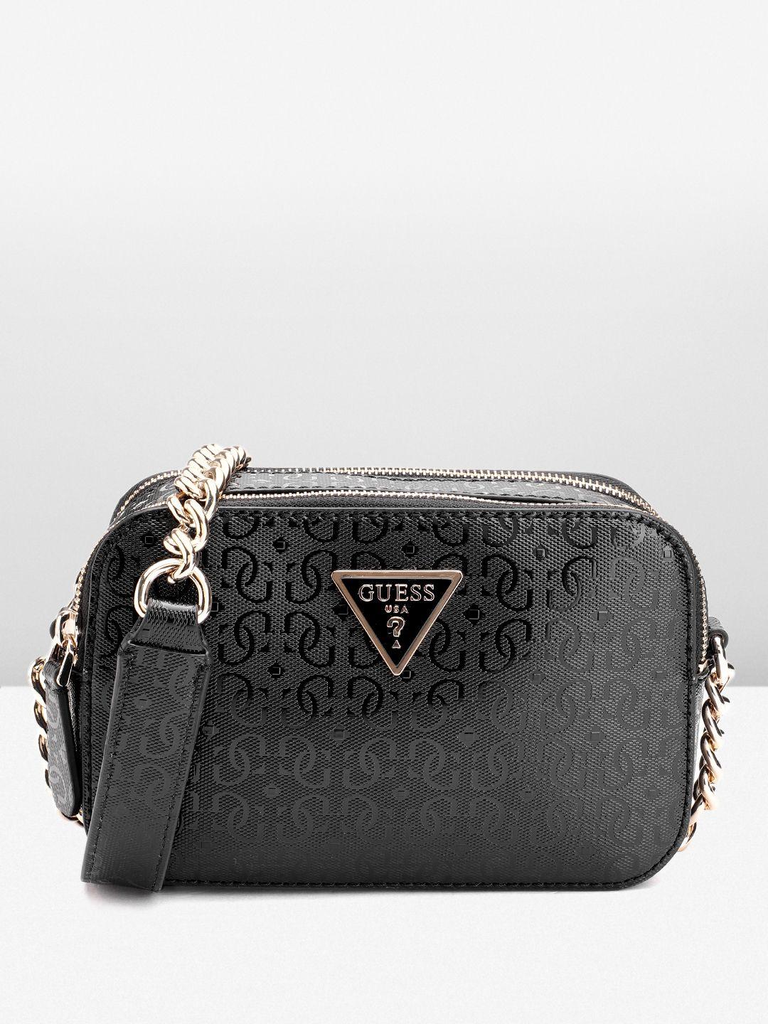 guess brand logo textured structured sling bag