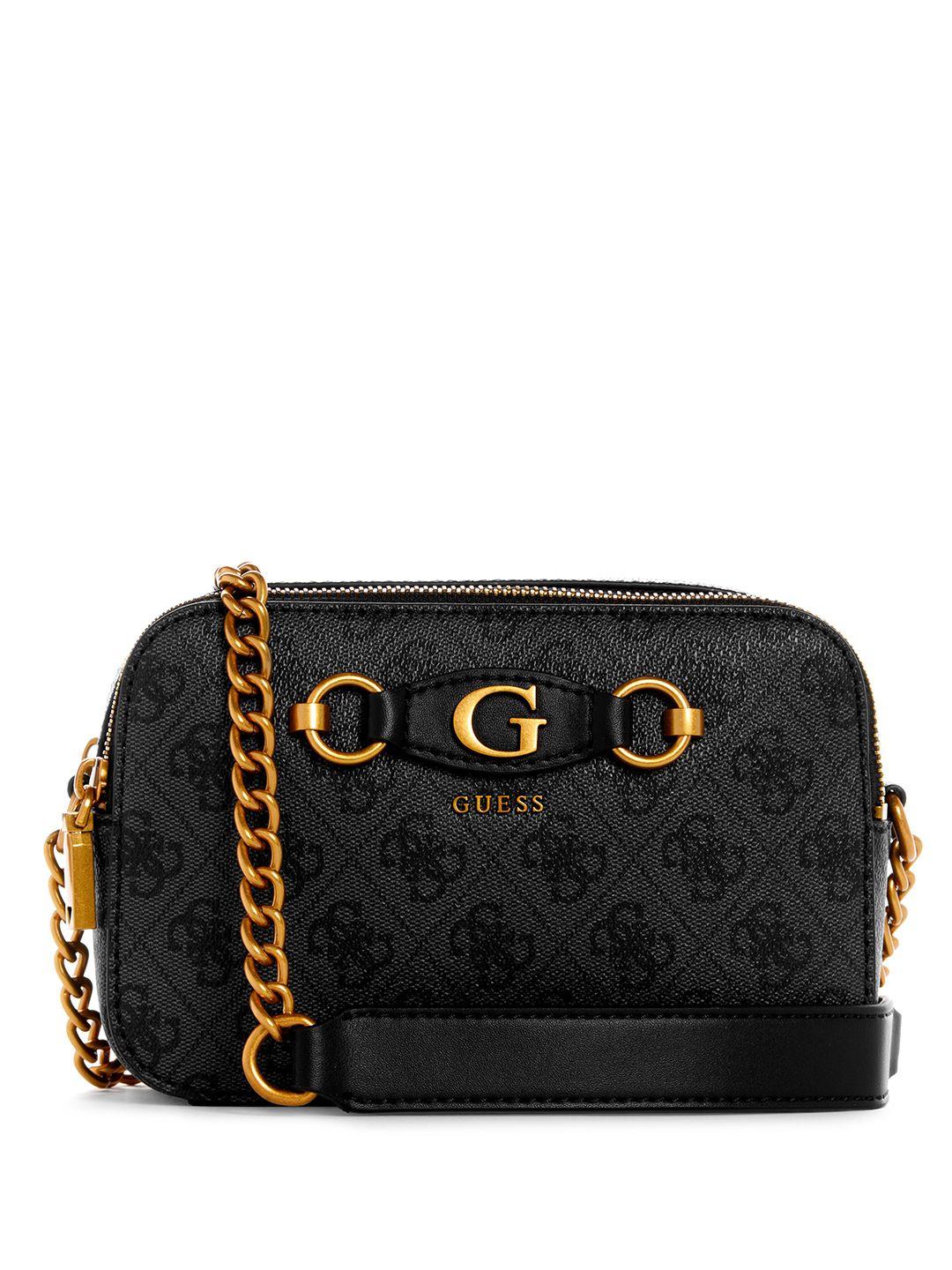 guess brand logo textured structured sling bag