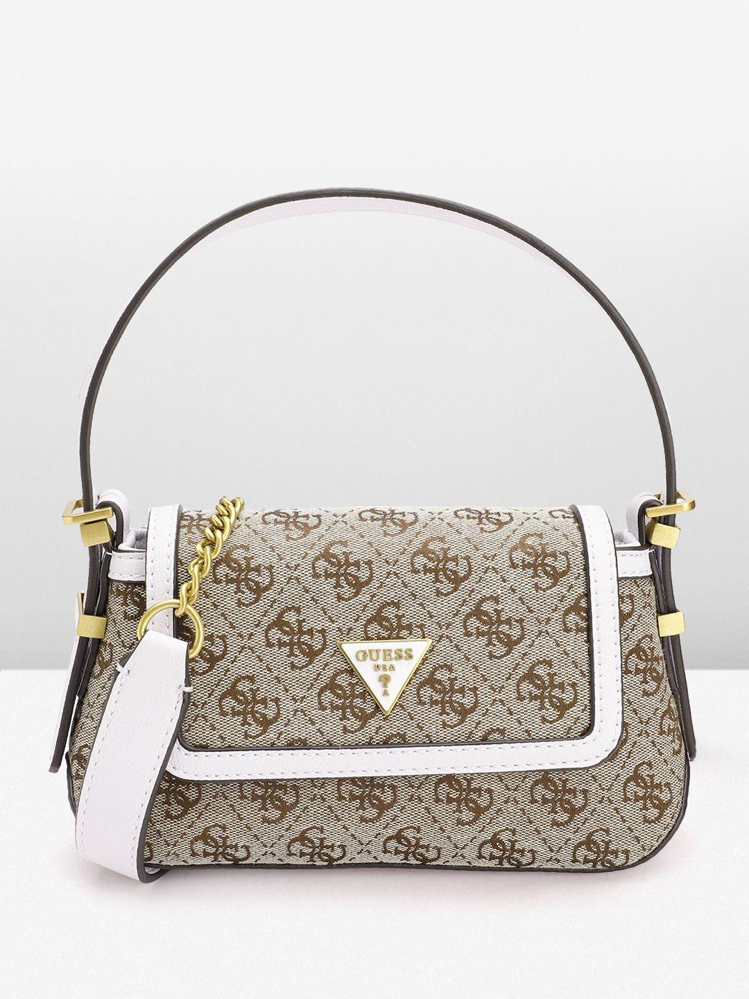 guess brand logo woven design shoulder bag with sling strap