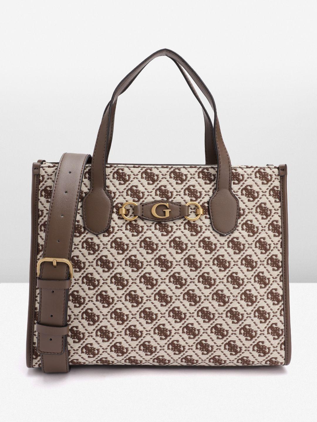 guess brand logo woven design structured handheld bag