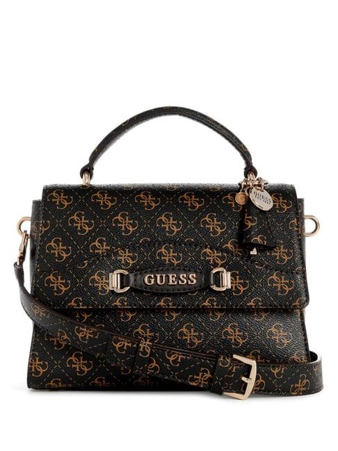 guess brown emera printed medium satchel