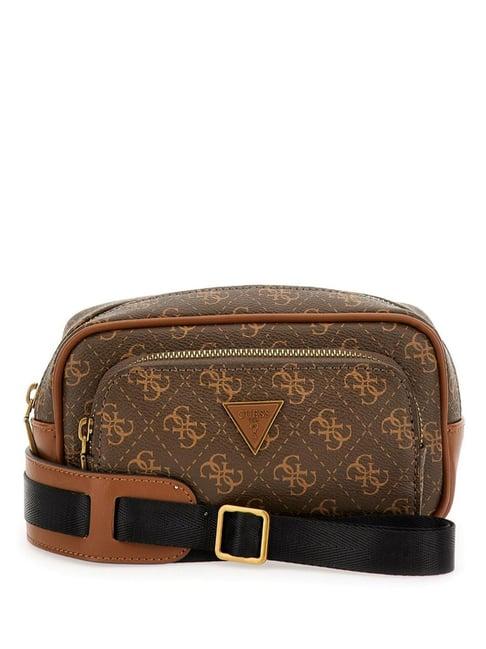 guess brown vezzola printed medium cross body bag