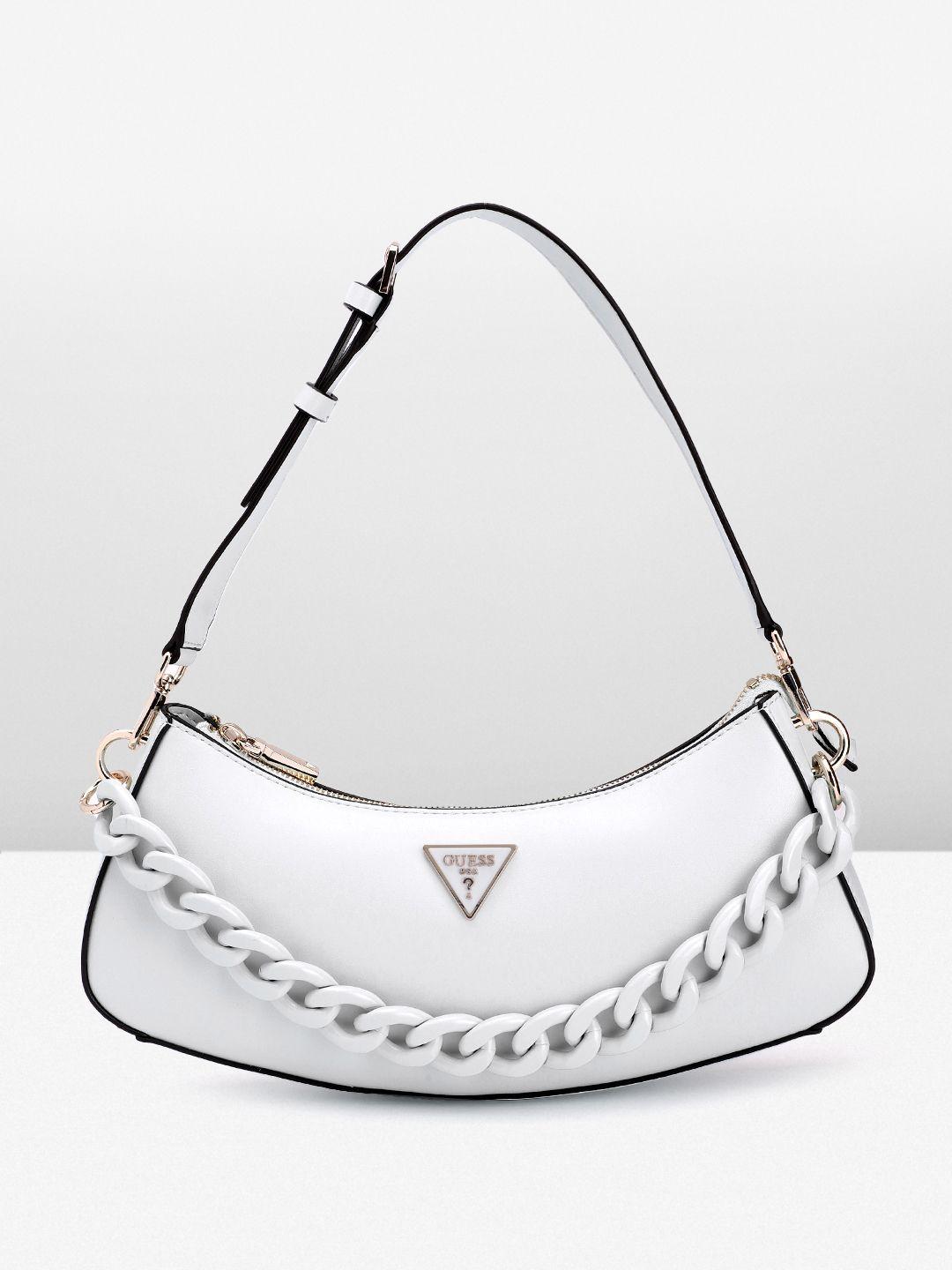 guess chain detail structured baguette bag