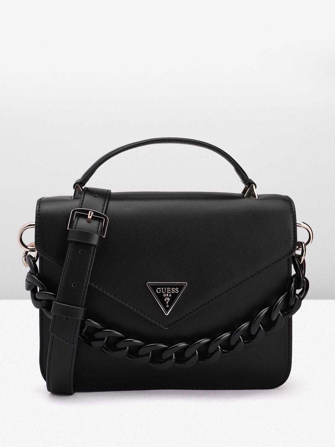 guess chain detail structured satchel bag