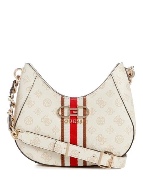 guess cream nelka printed medium hobo bag