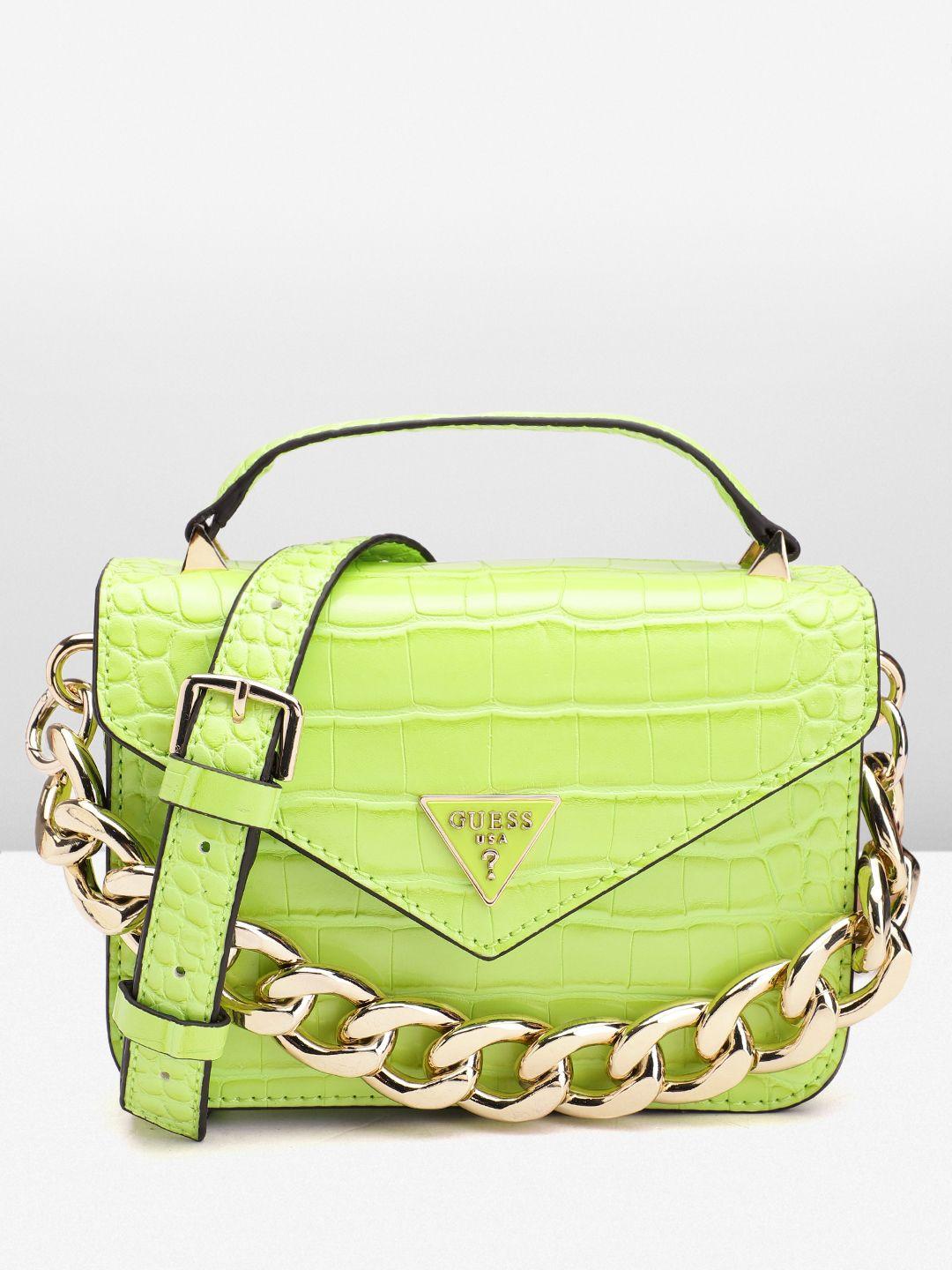 guess croc textured structured handheld bag with detachable sling strap