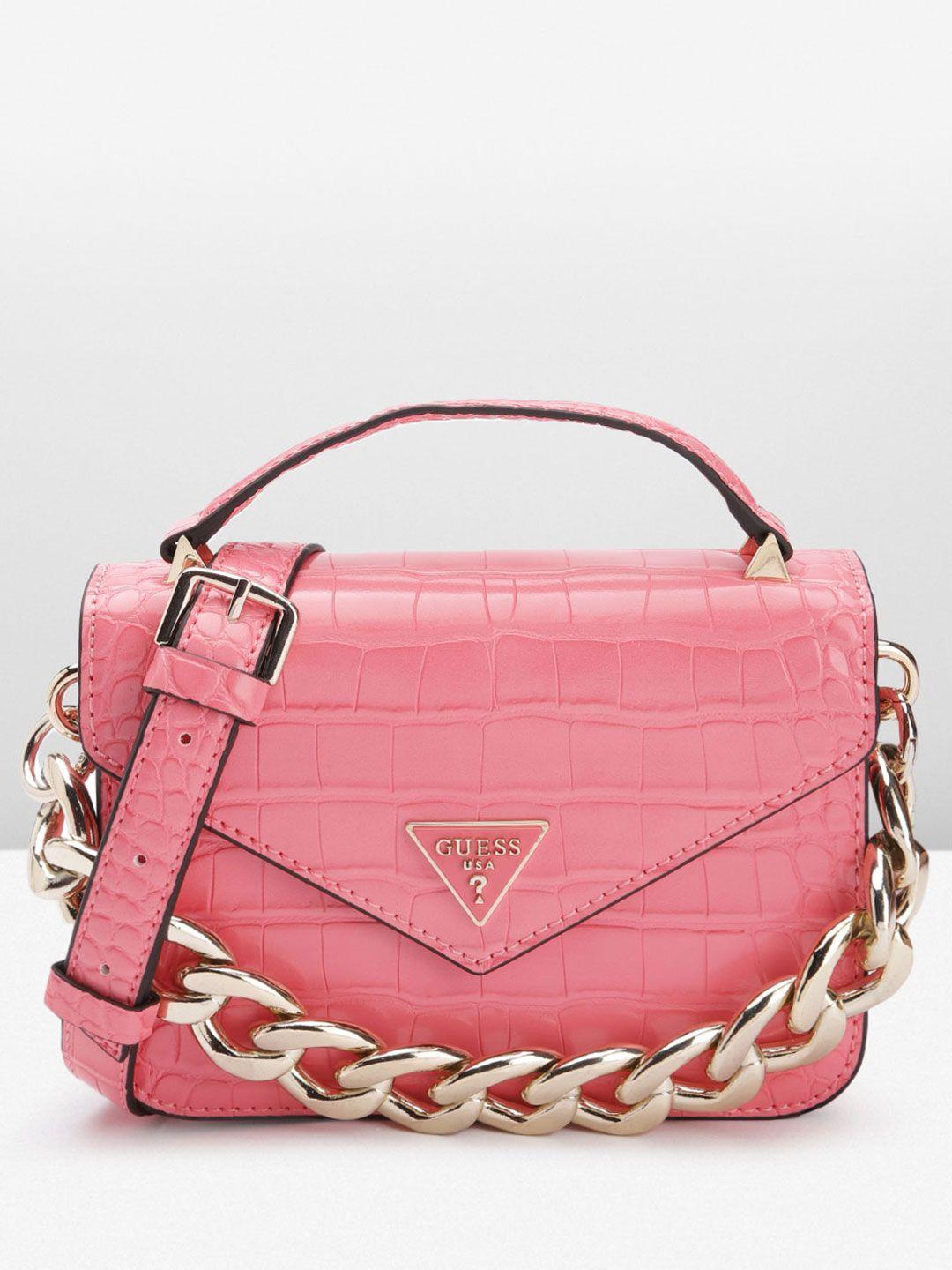 guess croc textured structured satchel