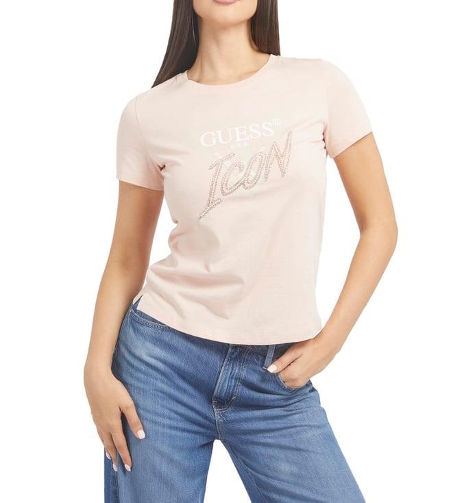 guess dolly pink embellished regular fit t-shirt