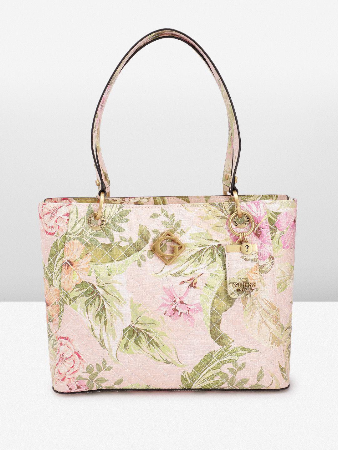 guess floral printed structured shoulder bag with quilted detail