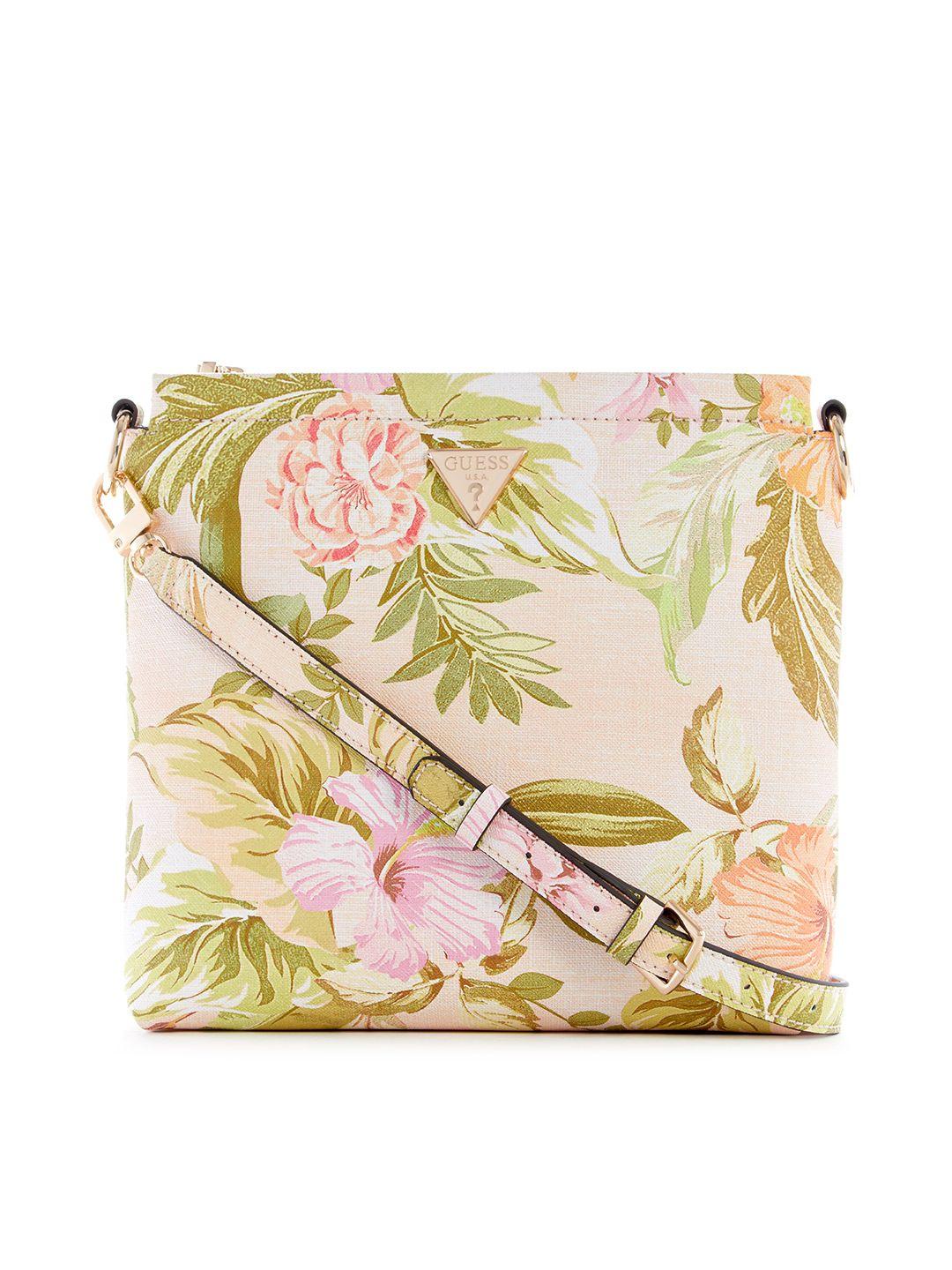 guess floral printed structured sling bag