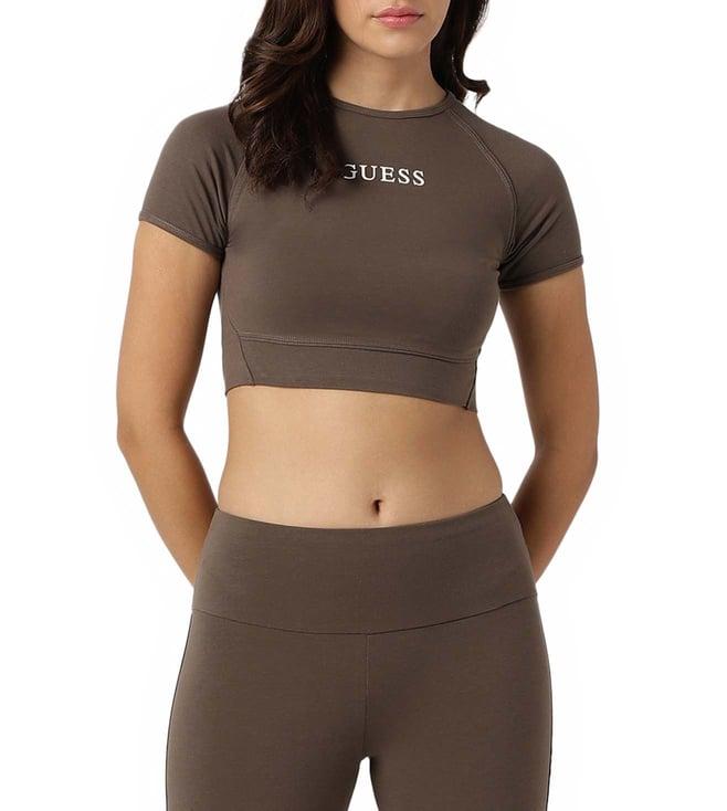 guess general brown slim fit crop top