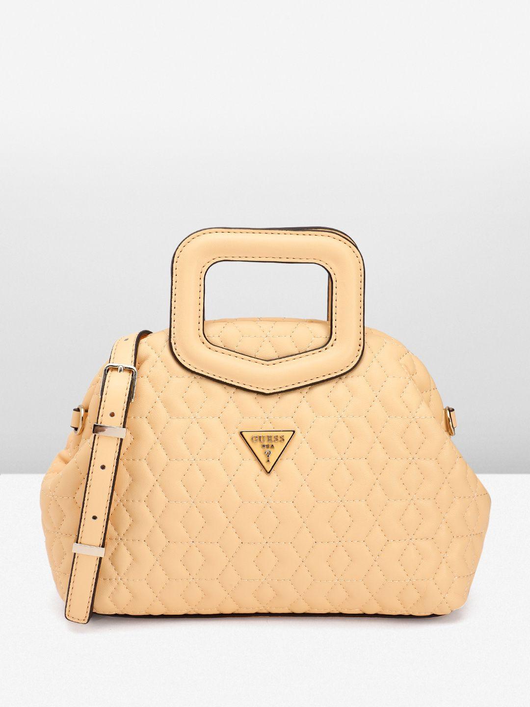 guess geometric textured structured handheld bag with quilted detail