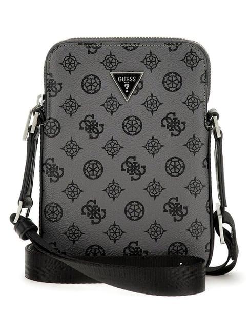 guess grey peony printed medium cross body bag