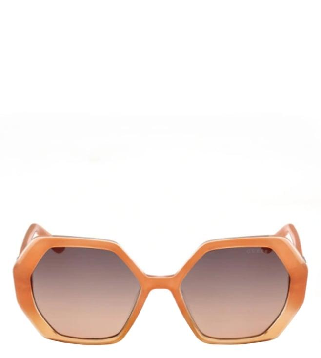 guess gus78795444fsg brown uv protected hexagon sunglasses for women