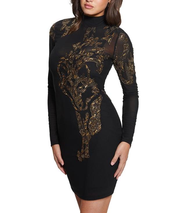 guess jet black embellished regular fit dress