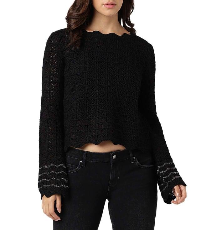 guess jet black self ls ines regular fit sweater