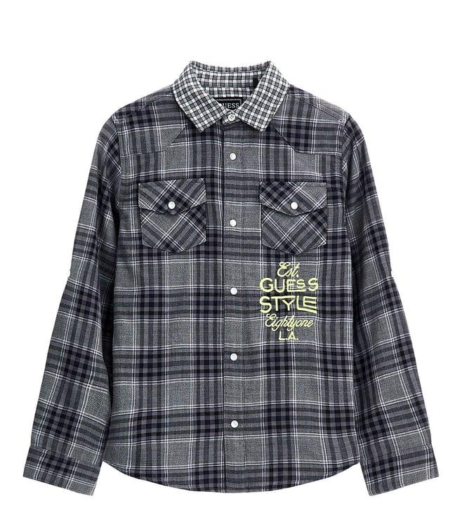 guess kids black checked regular fit shirt