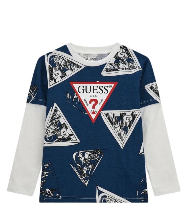 guess kids blue & white logo regular fit t-shirt