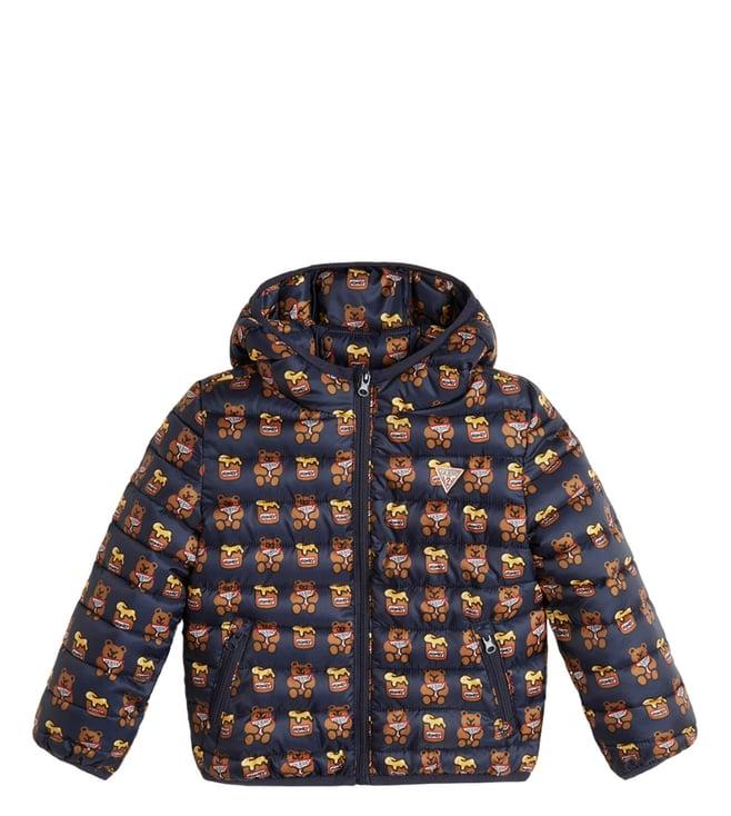 guess kids blue all over print regular fit puffer jacket